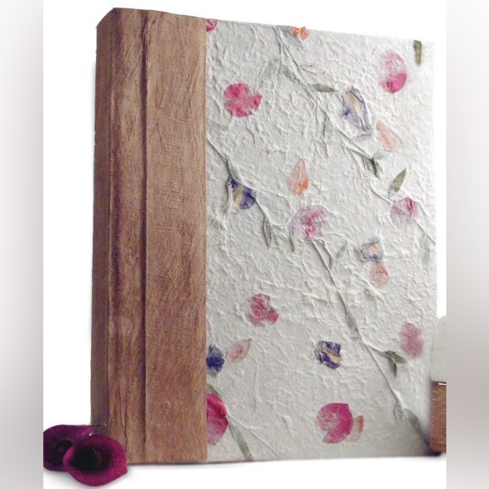 Brand New Handmade Floral Petal Wedding Scrapbook with Wooden Spine - Picture 2 of 10